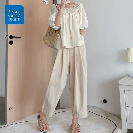 JO真维斯纯棉萝卜裤女夏季薄2023新款松紧腰韩版长裤图片
