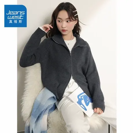 NOE真维斯毛衣外套女2025新款秋冬季爆款青少年休闲立领开衫女商品大图