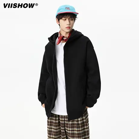 VIISHOW美式重磅解构连帽外套男秋潮牌拼接卫衣高街百搭情侣帽衫商品大图