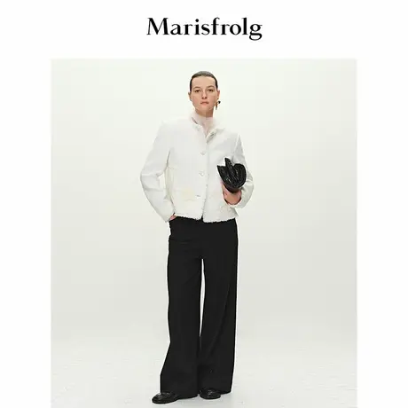 【松弛裤装】Marisfrolg玛丝菲尔2025春新款拼接低腰休闲阔腿西裤商品大图