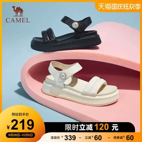 骆驼女鞋2023夏季新款厚底增高皮面柔软舒适百搭日常时装凉鞋女图片