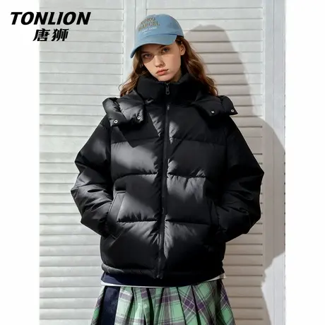 唐狮官方黑色连帽棉服女2026新款冬季女士立领防风保暖夹棉外套VB图片
