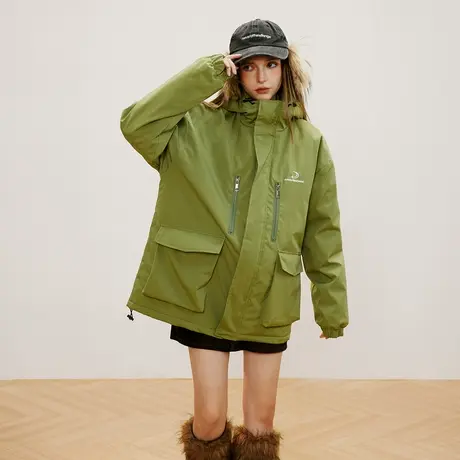 连帽棉服女2023冬季新款加厚运动外套复古宽松oversize棉衣商品大图