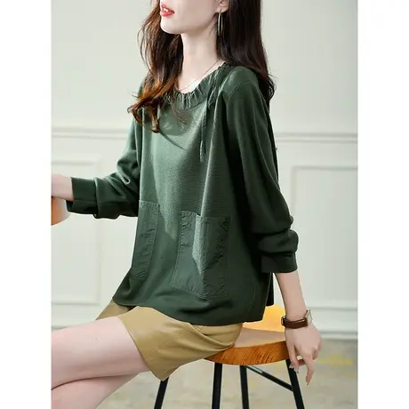 宝诗黎2023圆领针织拼接卫衣女流行百搭设计感长袖纯色宽松上衣秋商品大图