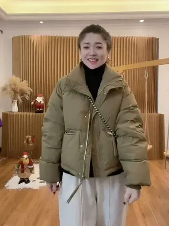 欧洲站立领羽绒服女2023冬季新款韩版面包服通勤宽松拉链外套加厚图片