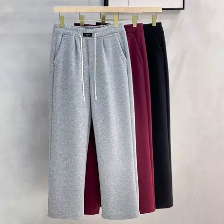 运动卫裤男直筒宽松潮牌纯色松紧腰长裤子男士休闲裤秋冬2023新款商品大图