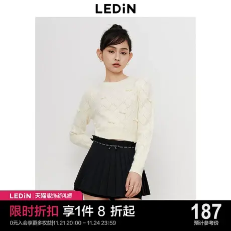 乐町新品千金风短款上衣2023秋季新款长袖针织衫套头蝴蝶结毛衣女图片
