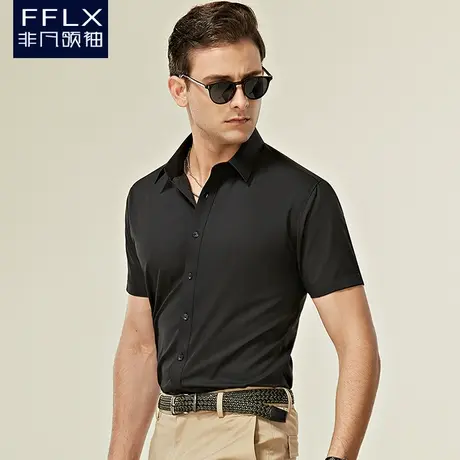 【竹纤维】黑色潮流衬衫男短袖修身免烫职业面试雅痞衬衣商务正装商品大图