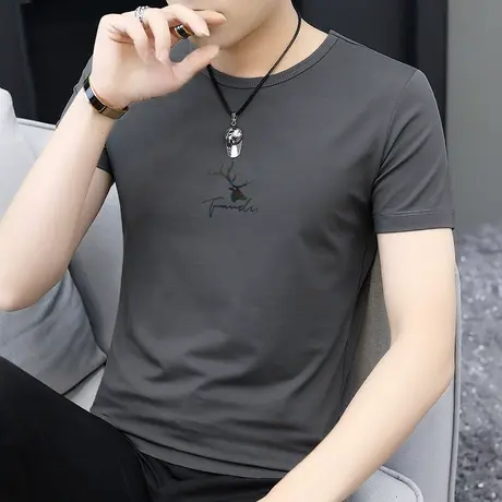 莫代尔男士短袖t恤潮牌鹿头印花体恤冰丝凉感半袖夏季上衣服潮流商品大图