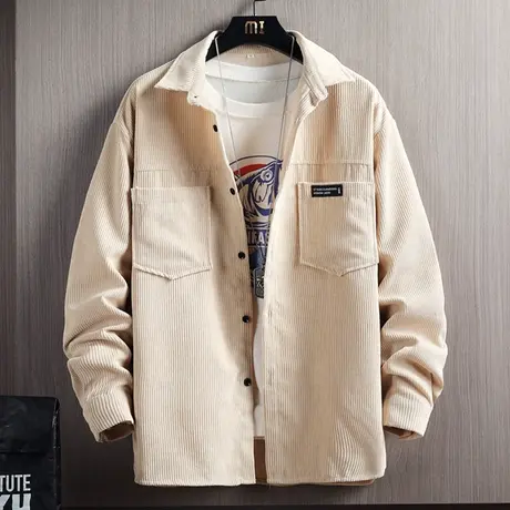 港风灯芯绒衬衫男士春秋季潮牌长袖衬衣秋冬宽松休闲工装外套寸衫图片