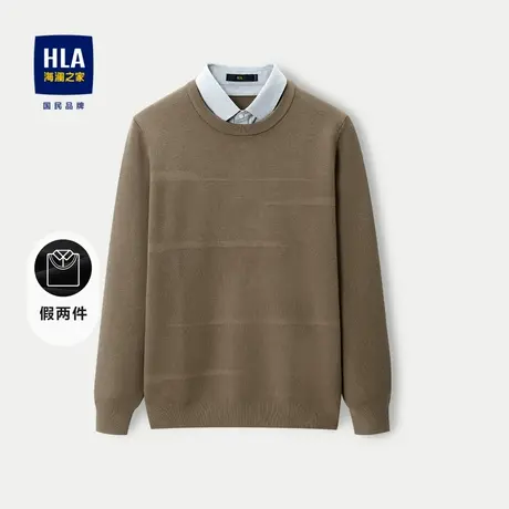 HLA/海澜之家加厚针织衫2023秋冬新款双领套头包芯纱修身上衣男商品大图