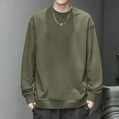 350g重磅圆领卫衣男加绒加厚摇粒绒秋冬保暖无帽上衣纯色长袖t恤商品大图