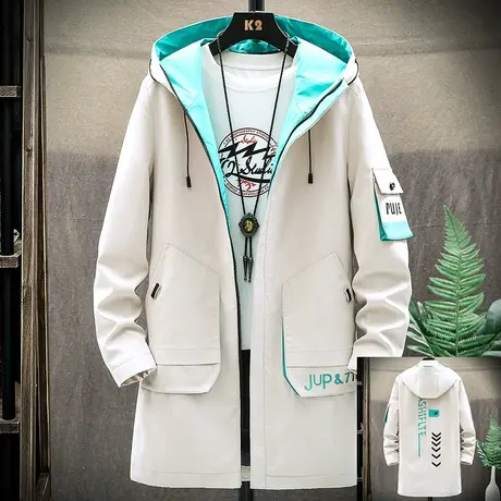 2023新款春秋季男士外套韩版潮流帅气男装春装夹克上衣中长款风衣商品大图