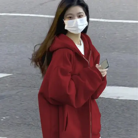 宽松开衫卫衣女秋冬2023新款秋季外套女装韩系慵懒风休闲拉链上衣商品大图