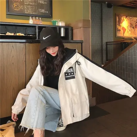 工装外套女复古港味春秋装2021新款潮韩版宽松bf休闲百搭春季外套图片