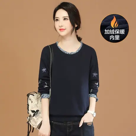 韩潮袭人圆领长袖刺绣加绒卫衣女2023冬季新款宽松休闲保暖上衣厚图片