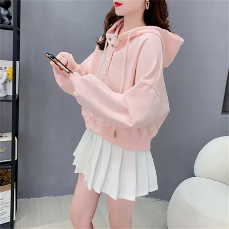 超火网红短款小个子连帽卫衣女春秋新款女装宽松洋气爆款外套上衣图片