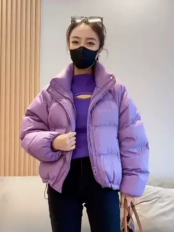 2023冬季新款紫色羽绒服女设计感加厚保暖面包服韩版宽松显瘦外套图片