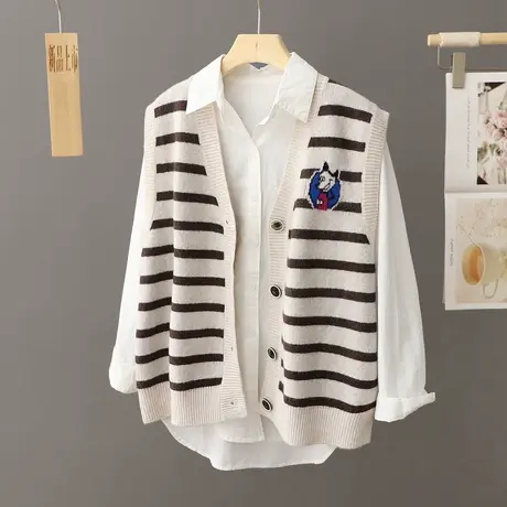 复古休闲毛衣马甲女春秋宽松叠穿无袖坎肩针织开衫背心外套女短款商品大图