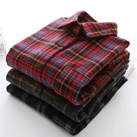 复古磨毛格子长袖休闲衬衫秋季新款港味毛呢宽松打底衬衣女薄外套商品大图