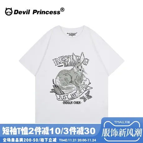 vintage古着感小众ins卡通白色正肩短袖t恤女学院风宽松纯棉上衣商品大图