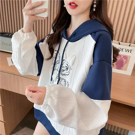 早秋小个子连帽卫衣女春秋季韩版宽松大码设计感小众薄款撞色外套图片