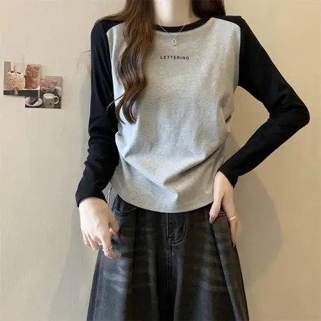 设计感褶皱抽绳德绒打底衫女秋冬修身显瘦小个子短款正肩长袖T恤商品大图