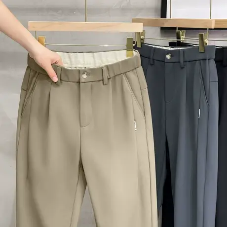 休闲裤男士九分裤春秋季新款长裤子男直筒修身垂感西裤男商务正装图片