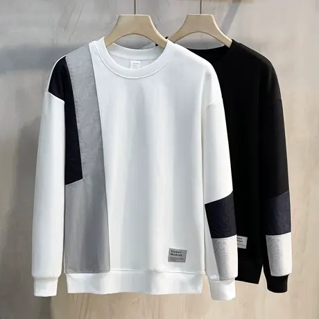 380G重磅加绒加厚帅气卫衣男2023冬季新款撞色拼接上衣秋冬款外套商品大图