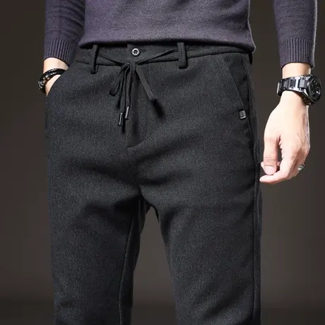 男裤子秋冬季2023新款男士休闲长裤磨毛呢加绒直筒宽松紧抽绳加厚商品大图