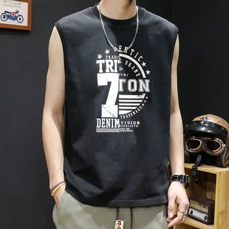 纯棉篮球无袖背心男坎肩男士短袖T恤健身重磅运动ins潮牌大码夏季图片