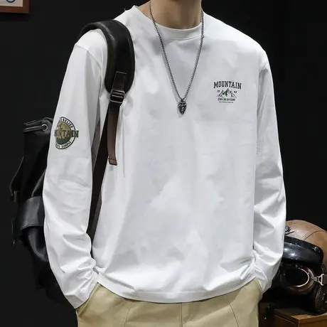 春季长袖t恤男纯棉潮牌大码2024新款男士内搭打底衣服重磅潮春秋商品大图
