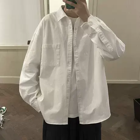白衬衫男长袖高级感休闲大码衬衣外穿外套港风日系内搭打底ins潮图片