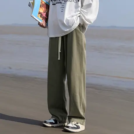 夏季九分工装裤男薄款美式高街军绿色vibe休闲裤宽松直筒阔腿裤子图片