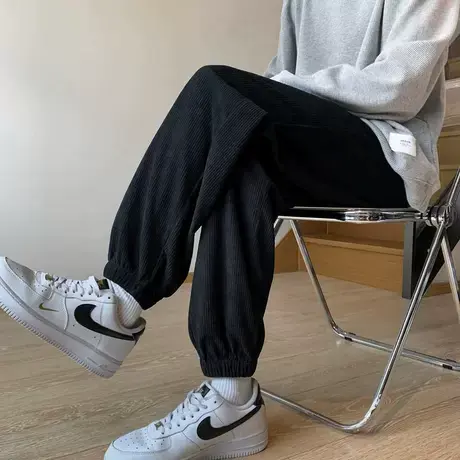 裤子男春秋潮牌宽松灯芯绒运动裤男士潮流休闲裤长裤束脚加绒卫裤商品大图