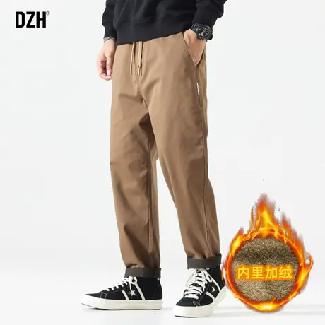 男士卡其色裤子男冬季加绒潮牌休闲长裤宽松2023新款加厚直筒男裤商品大图