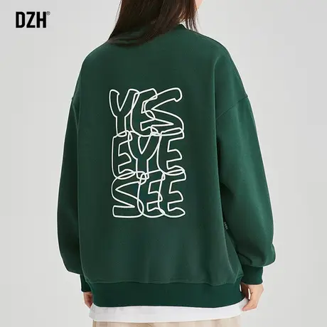 男士绿色长袖卫衣男重磅圆领2023新款印花美式上衣情侣装套头外套商品大图