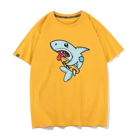 DREW短袖比伯打底衫卡通鲨鱼圆领休闲情侣T恤纯棉笑脸衣服潮商品大图
