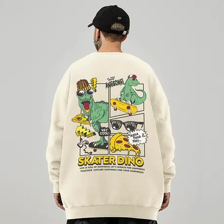 美式复古潮牌卡通卫衣胖子男生外套连帽宽松大码圆领宽松无帽套头商品大图