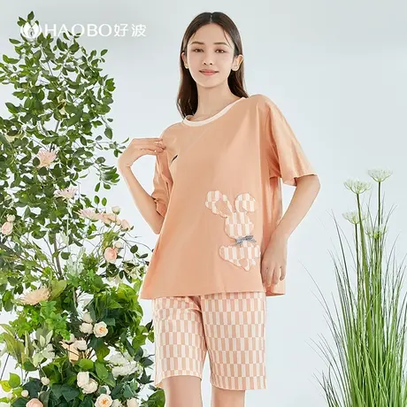 好波夏新品睡衣女时尚可外穿短袖短裤家居服套装大码睡裙HJZ2334商品大图