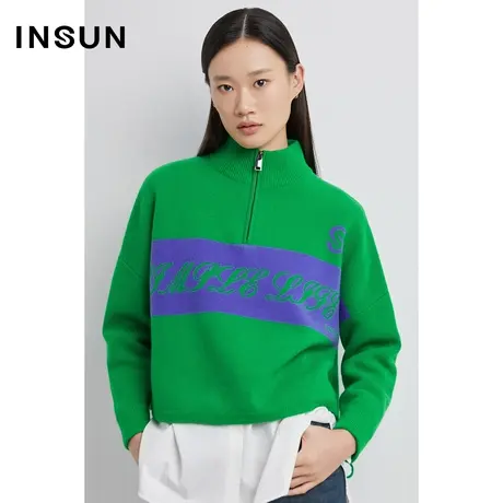 INSUN恩裳奥莱冬季羊毛半开拉链毛织衫商品大图