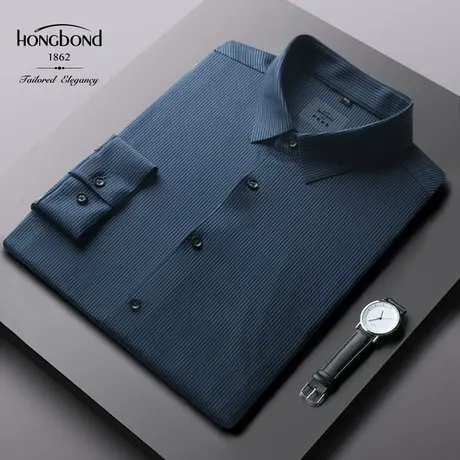 红邦创衣 2023秋新品衬衫男免烫抗皱长袖高弹力针织正装修身衬衣图片