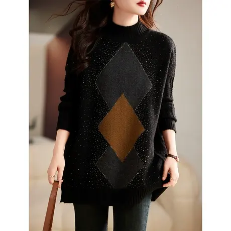 半高领毛衣女秋冬2023新款欧货宽松外穿洋气针织长袖显瘦减龄上衣图片