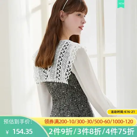 秋水伊人拼接连衣裙2022新款修身收腰气质显瘦网纱镂空裙子2A490图片