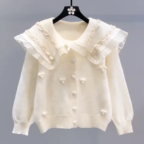 日系温柔风娃娃领毛衣外套女秋冬2023新款宽松高级感减龄针织开衫商品大图