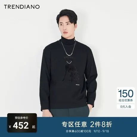 TRENDIANO官方男装冬季新款小狗绣花圆领卫衣男商品大图