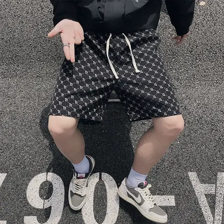 字母满印短裤男2023夏季薄款直筒休闲印花时尚潮牌嘻哈五分裤中裤商品大图
