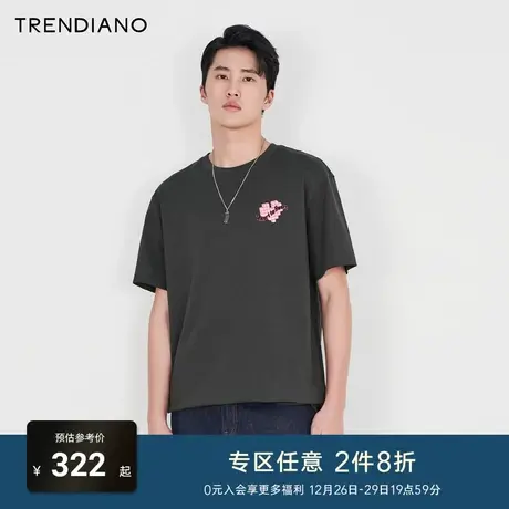 TRENDIANO官方2024新款春季短袖男款t恤圆领打底衫美式情侣装商品大图