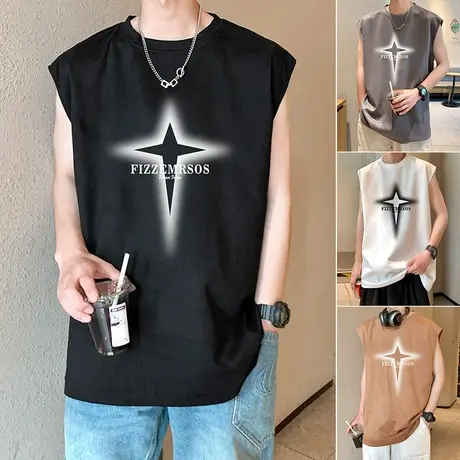 休闲重磅麂皮绒背心男夏季潮牌ins高街运动大码无袖t恤坎肩上衣服图片