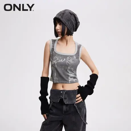 ONLY奥莱春季新款简约休闲百搭做旧螺纹印花U型T恤女图片